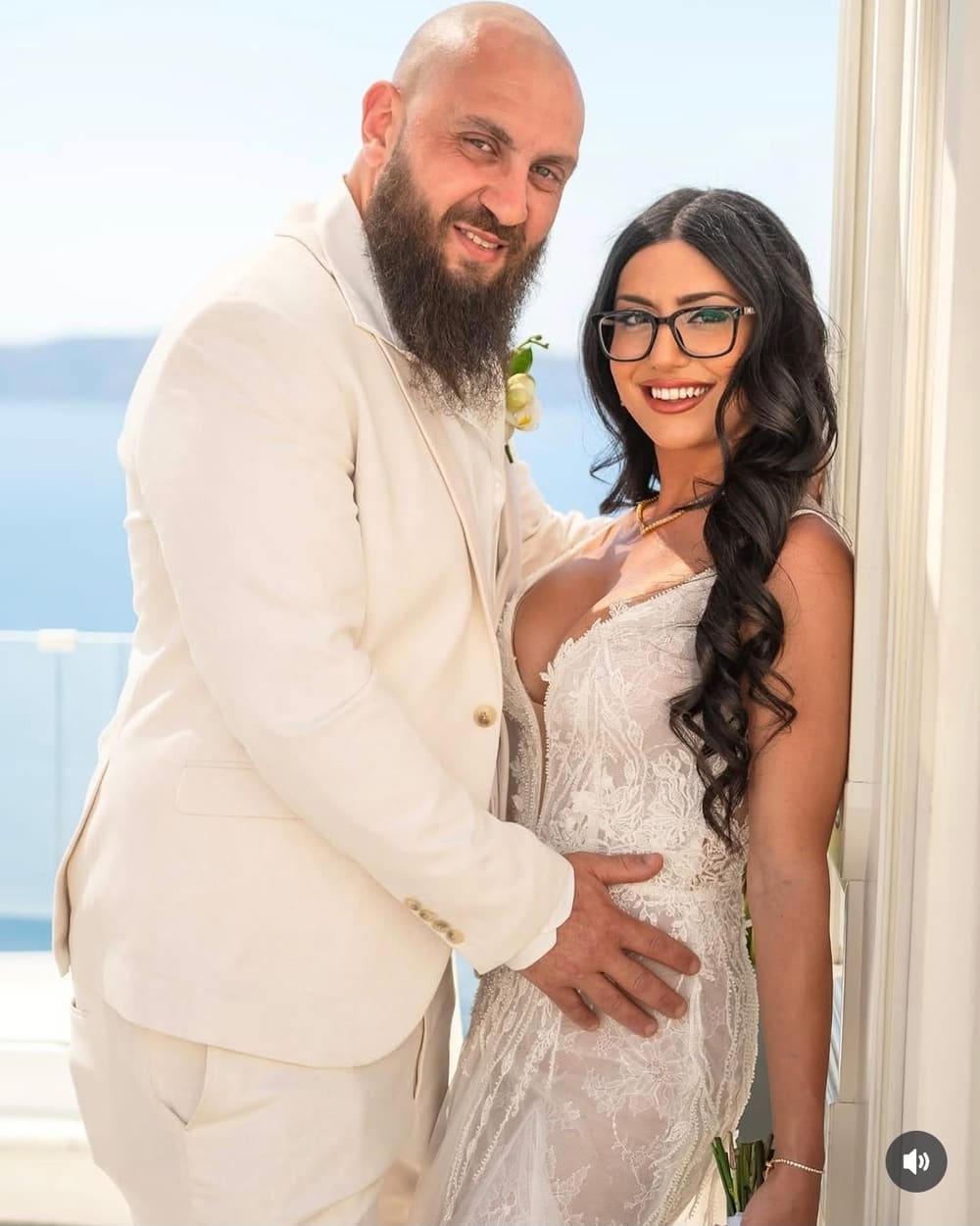 Luxury wedding couple portrait in Santorini